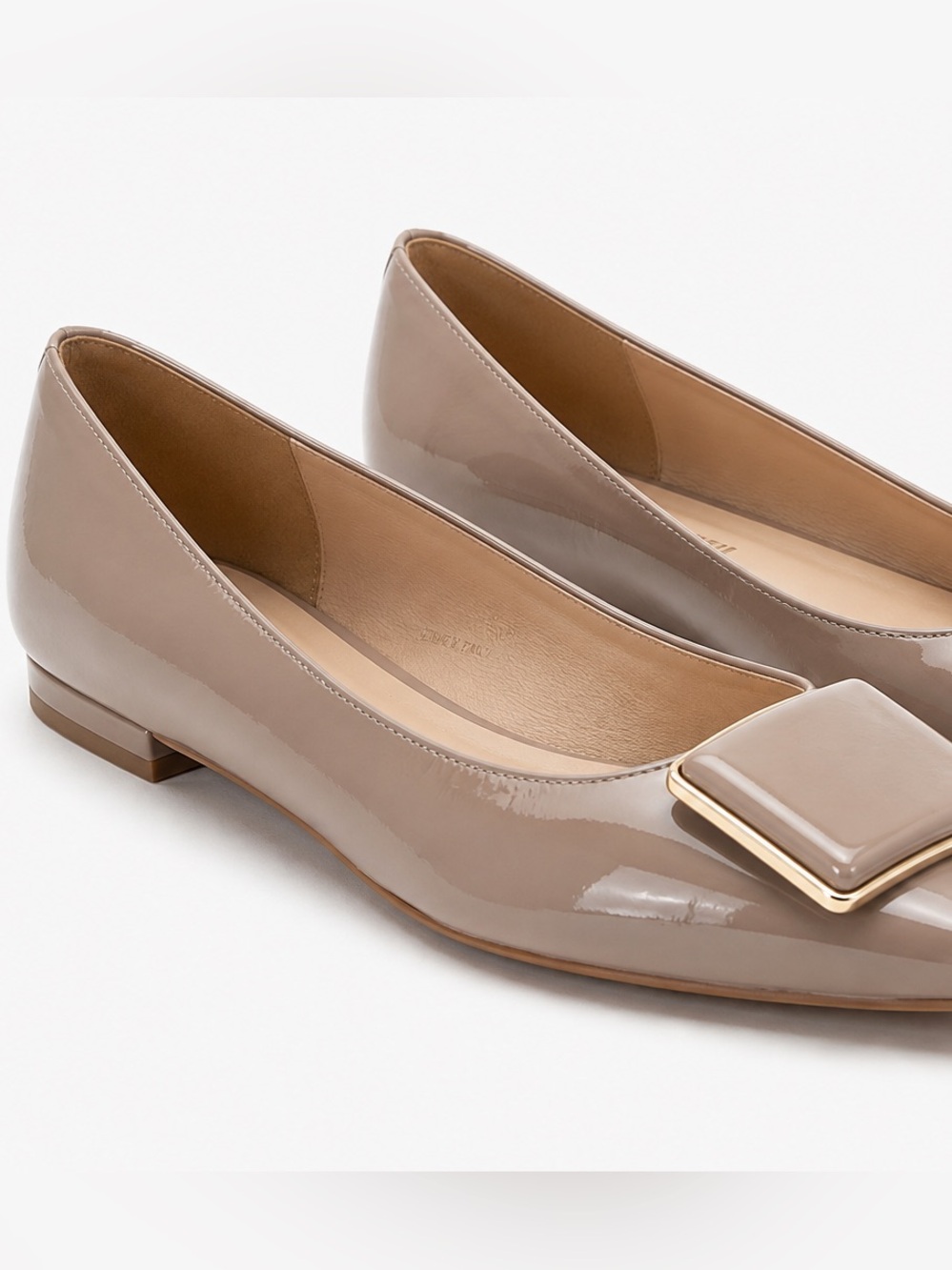 La CANADIENNE Taupe Patent Square-Buckle Pointed Flats